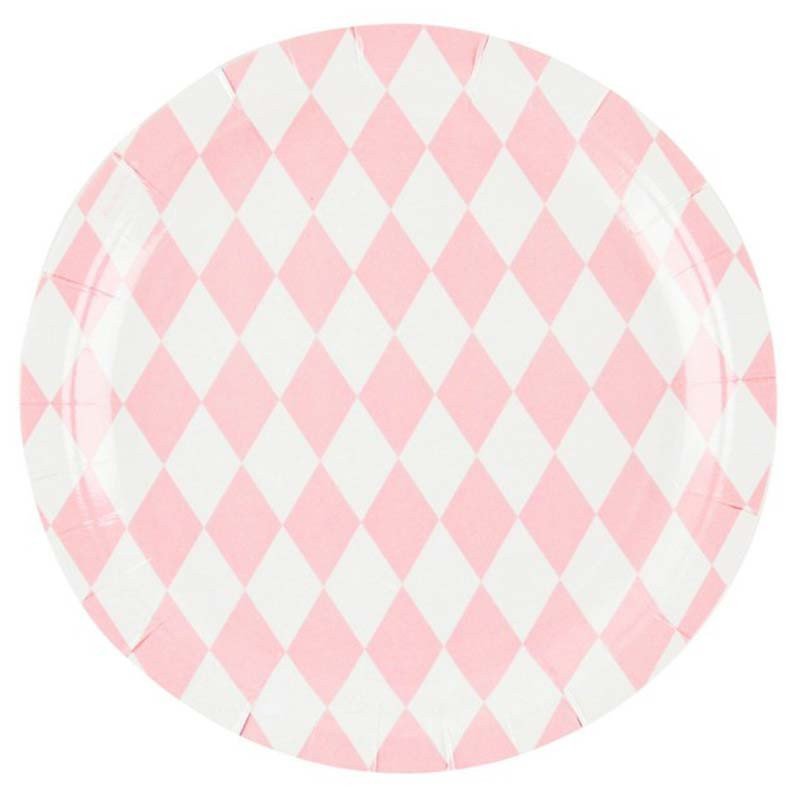 Assiettes tendres losanges rose (x8)