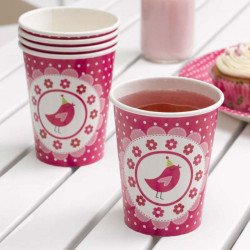 Gobelet little bird rose bonbon sur une table (x8)