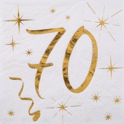 20 Serviettes papier blanche et dorée 70 ans