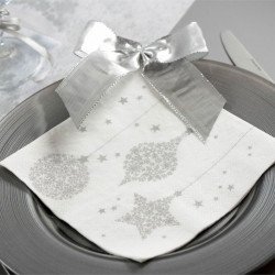 20 Serviettes Flocons Blanches & Argent