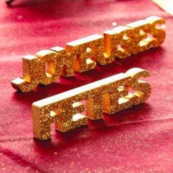 Lettres "Joyeuses fêtes" en bois et paillettes