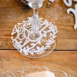 10 decorations blanches pied de verre "Joyeux Noel"