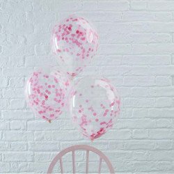 Ballons transparents confettis glitter rose (x5)