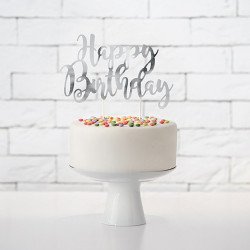 Cake topper "Happy Birthday" argent