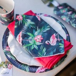 Serviettes tropicales flamingo sur table décoré  (x16)