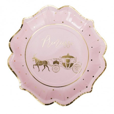 8 Assiettes princesse rose et or