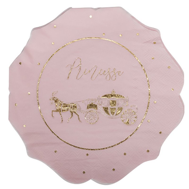 16 Serviettes princesse rose et or