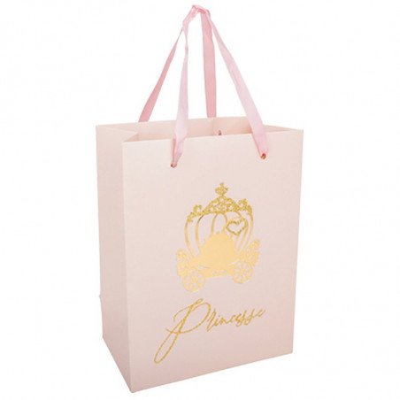 4 Sacs cadeaux princesse rose paillettes et or