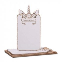 Invitations Licorne pailettes dorées et blanches (x8)