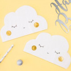 Serviette Nuage blanc et doré sur fond jaune (x20)