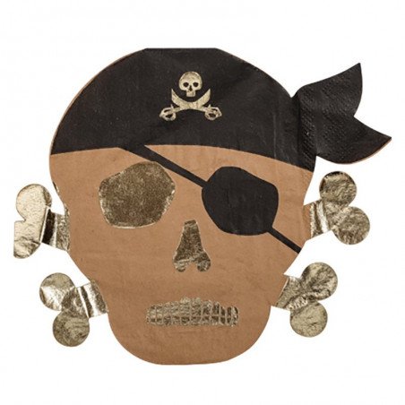 16 Serviettes pirate kraft noir et dorure or