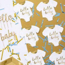 Serviettes "Hello Baby" blanche et doré en forme de body pour bébé (x20)