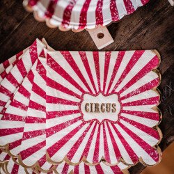 Serviette "Circus" à rayures rouges et blanches contours dorés