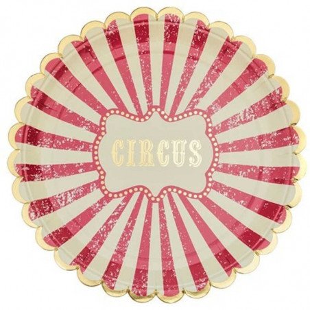 Assiettes "Circus" rayures rouges et blanches contours dorés