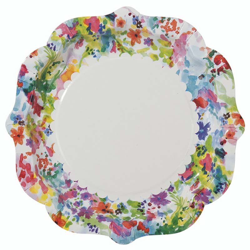 Assiette blanche et fleurie multicolore (x8)