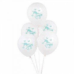 Ballons licorne bleu et blanc (x5)