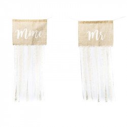 Fanions "Mr" et "Mme" en jute, lin et dentelle (x2)