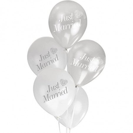 ballons just married coeur argent (x8)