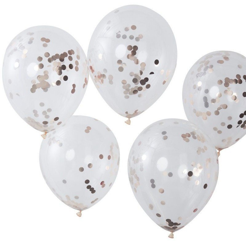 Ballons transparents confettis glitter rose gold (x5)