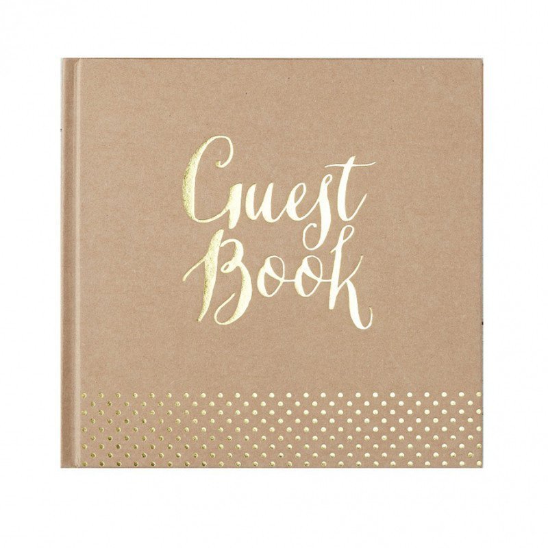 Livre d'or Kraft écriture "guest book" et pois doré