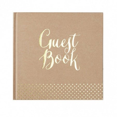 Livre d'or Kraft écriture "guest book" et pois doré