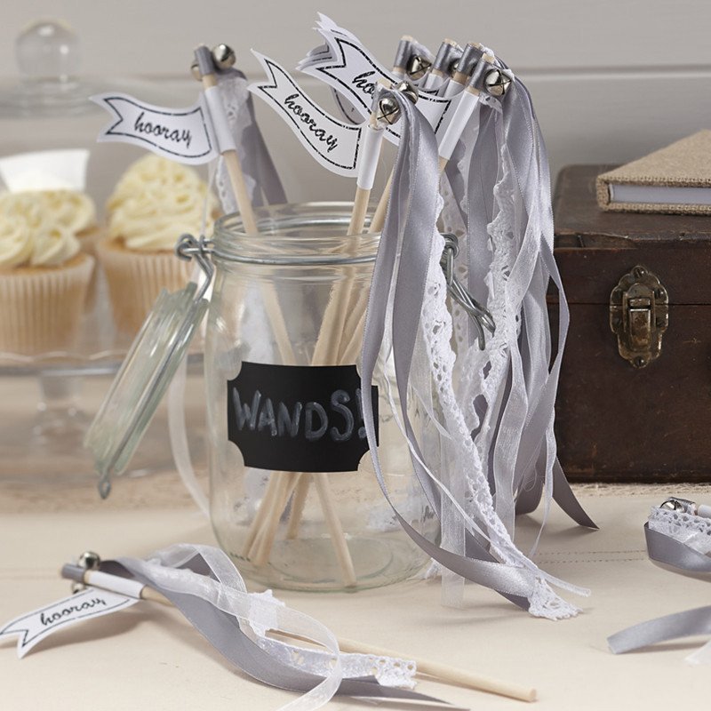 Baguettes dentelle "hooray" argent dans un vase mason jar (x10)