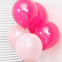 Ballons roses pales et fushias avec motif papillon blanc (x8)