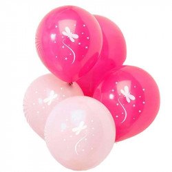 Ballons roses pales et fushias avec motif papillon blanc (x8)