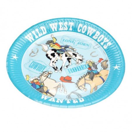 Assiette "cowboy" en carton bleue (x8)