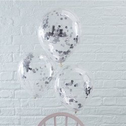 Ballons transparents confettis glitter argent (x5)