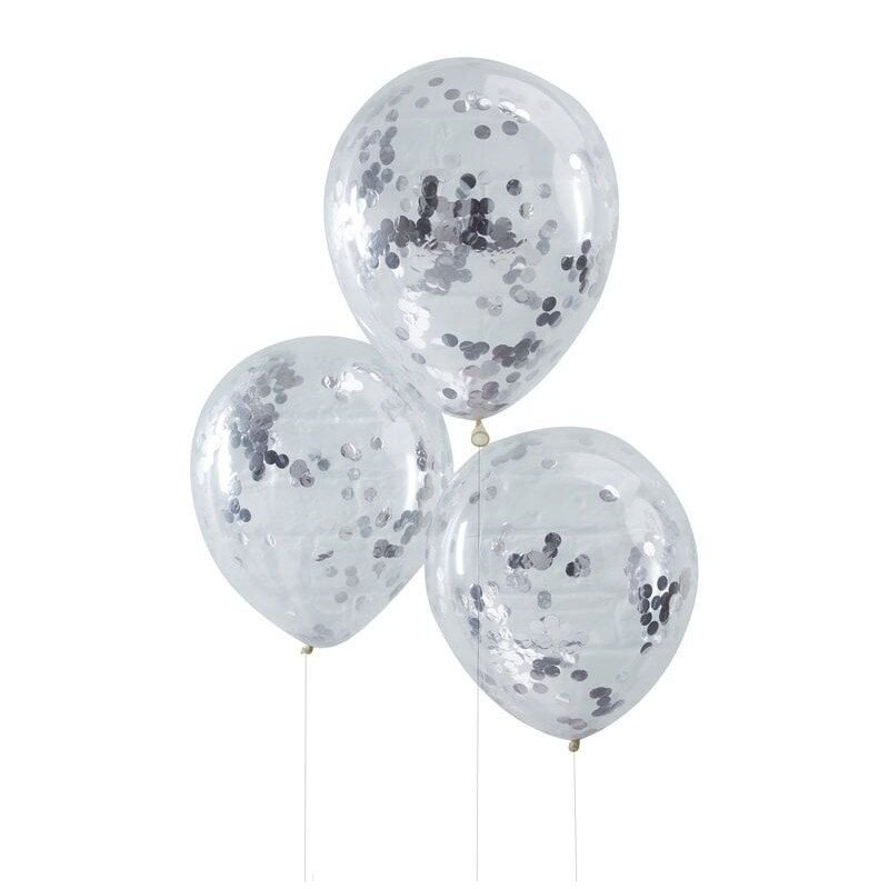 Ballons transparents confettis glitter argent (x5)