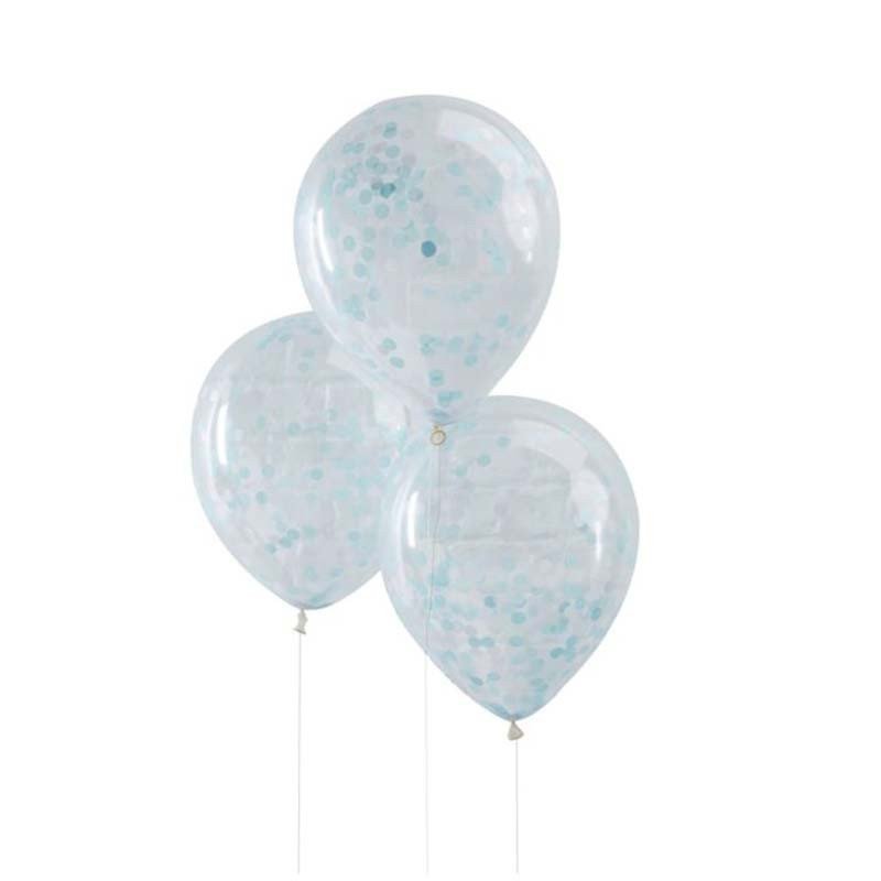 Ballons transparents confettis bleu (x5)