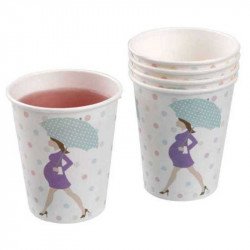 Gobelets baby shower purple sur une table (x8)