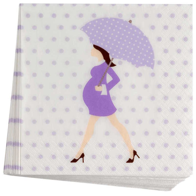 Serviettes baby shower purple sur une table (x8)