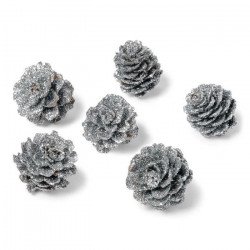 Pommes de pins pailletées argent (x6)