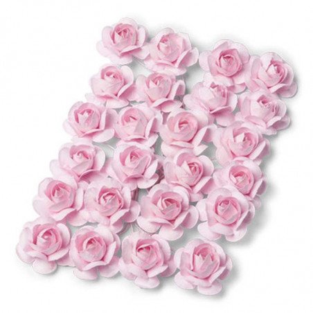 24 Roses en papier rose sur tige