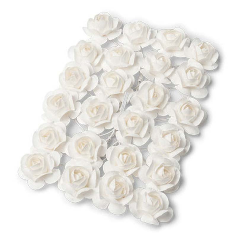 24 Roses en papier blanc sur tige