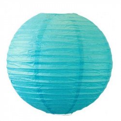 Lampion en papier uni turquoise - 20 cm