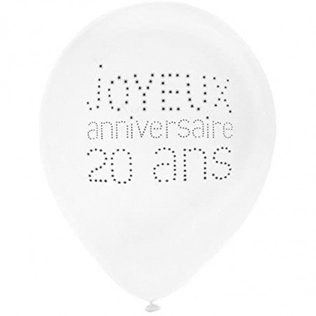 Ballons "Joyeux Anniversaire" 20 ans (x8)