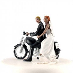 Figurine Couple de mariés à moto - Ethnique