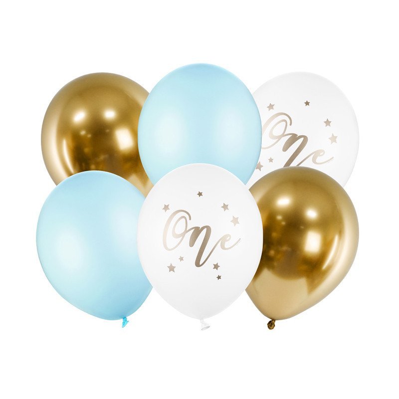 Ballons "One" pastel et dorés (x6)