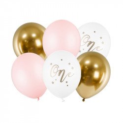 Ballons "One" pastel et dorés (x6)