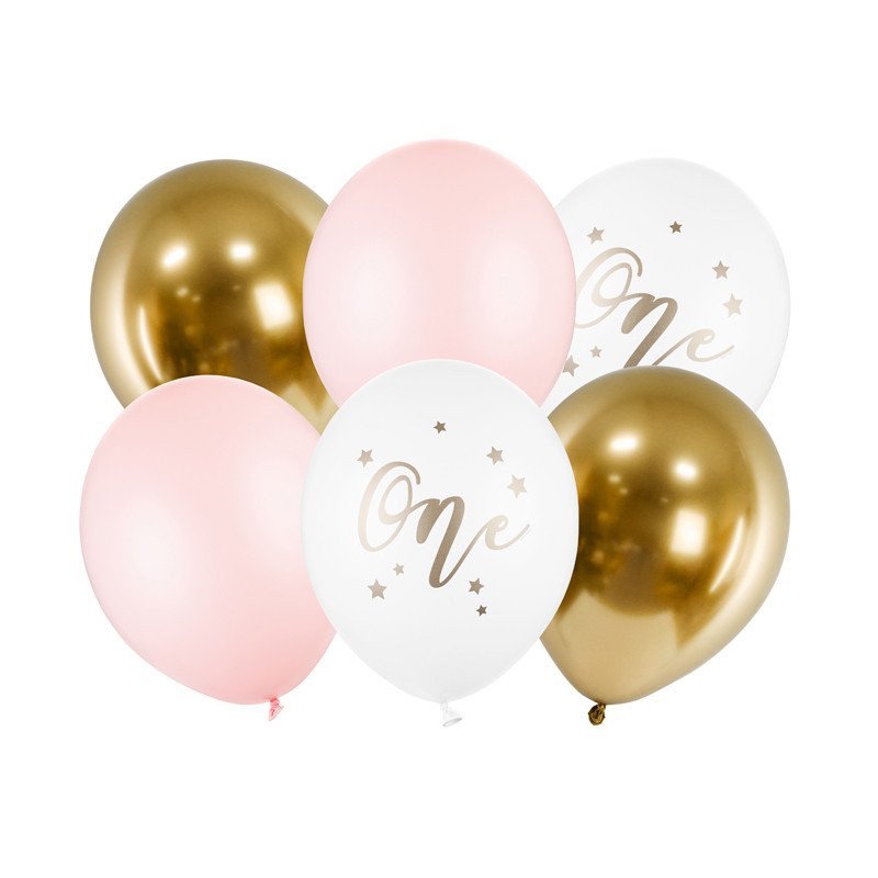 Ballons "One" pastel et dorés (x6)