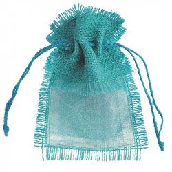 Sachet jute avec fenêtre turquoise (x6)