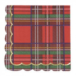 Serviettes Noël festonnées tartan et or (x16)