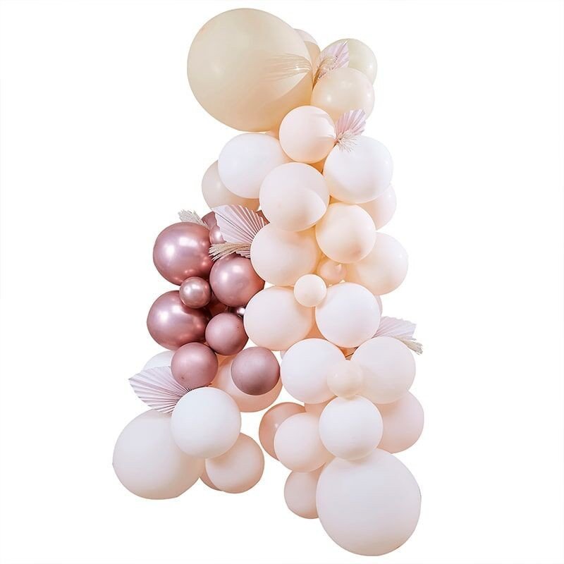 Guirlande de ballons Pampas Pêche et Rose Gold