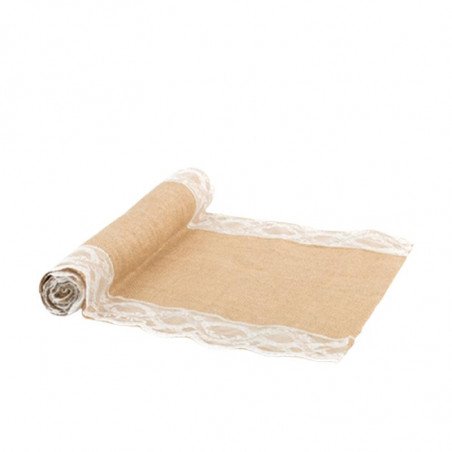 Chemin de table jute bordée de dentelle - 3M