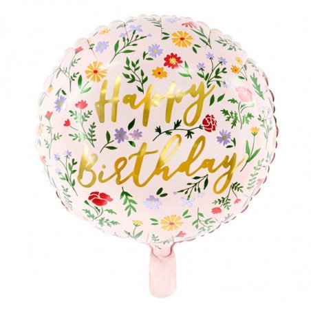 Ballon fleuri "Happy Birthday" - 45 cm