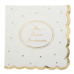 Serviettes festons et pois dorés "Mon Premier Anniversaire" (x16)