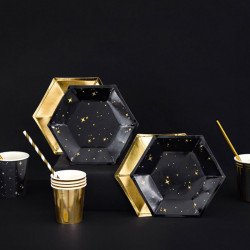 Assiettes noires étoiles dorées (x6)